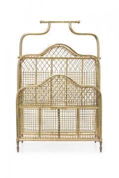 English Victorian Brass Frame and Mesh Magazine Stand