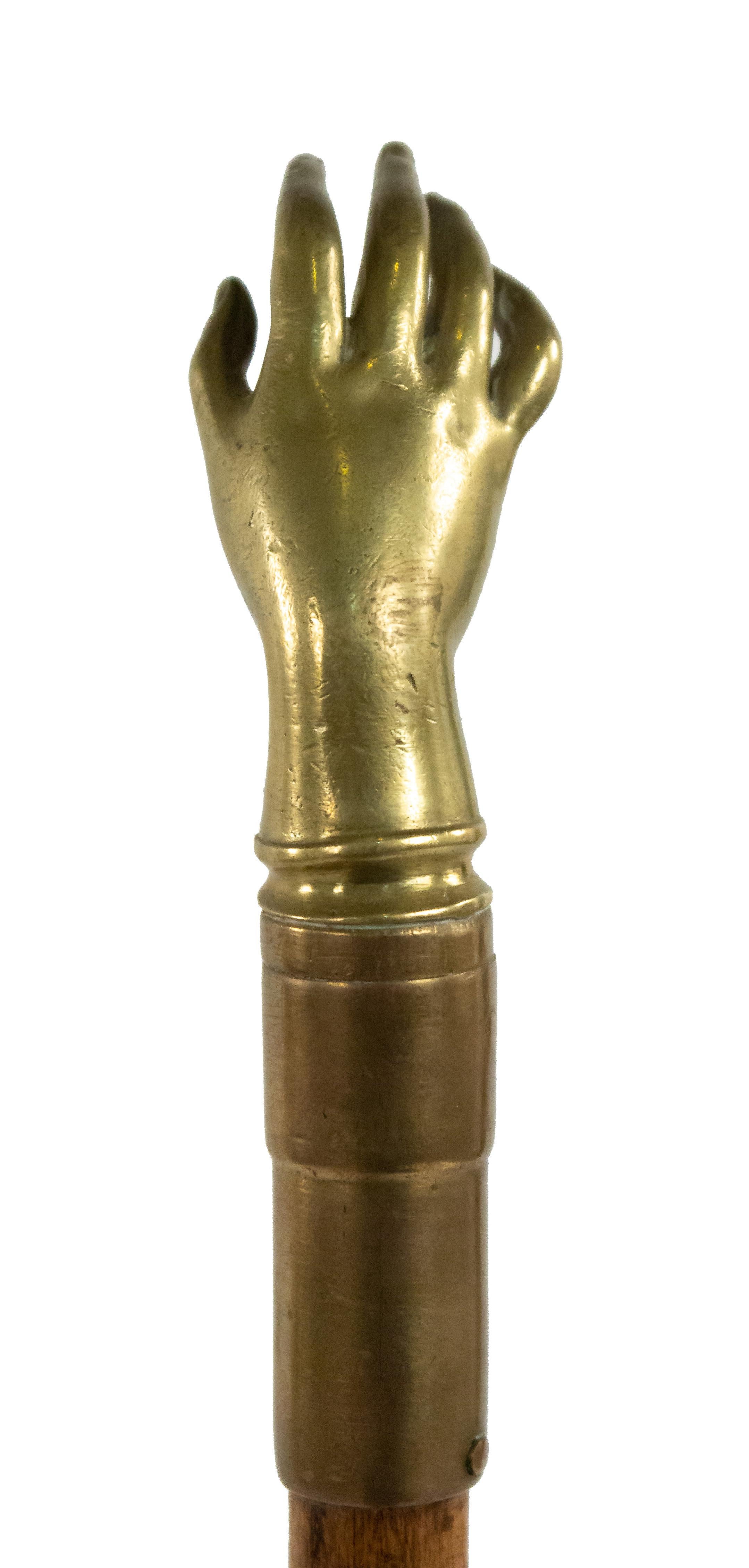 19th Century English Victorian Brass Hand Cane For Sale