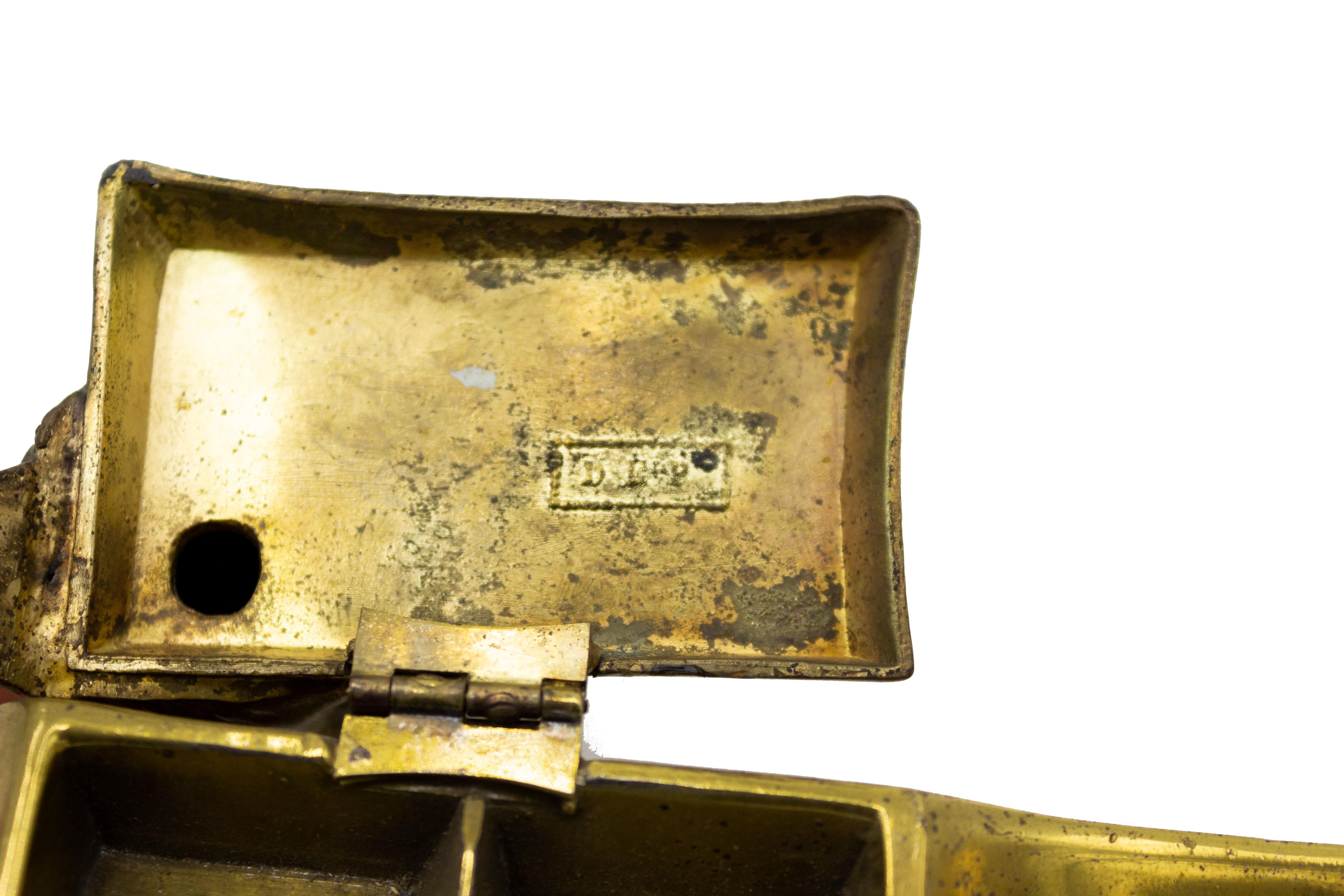 19th Century English Victorian Brass Owl Inkwell For Sale