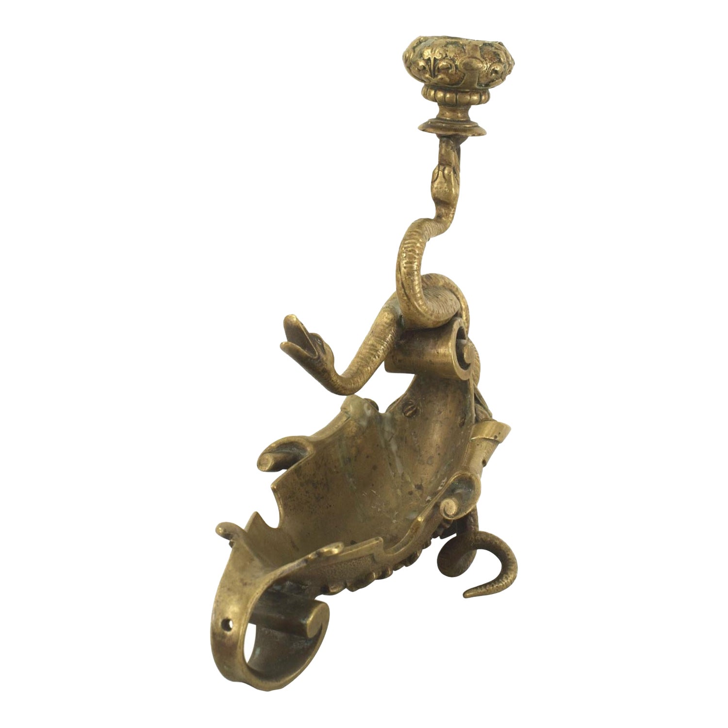 English Victorian Brass Serpent Candlestick