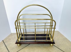 English Victorian Brass Wood Newspaper Magazine Rack