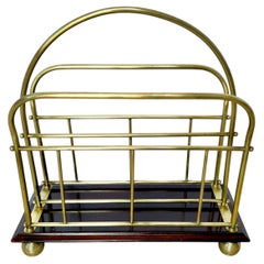 English Victorian Brass Wood Newspaper Magazine Rack