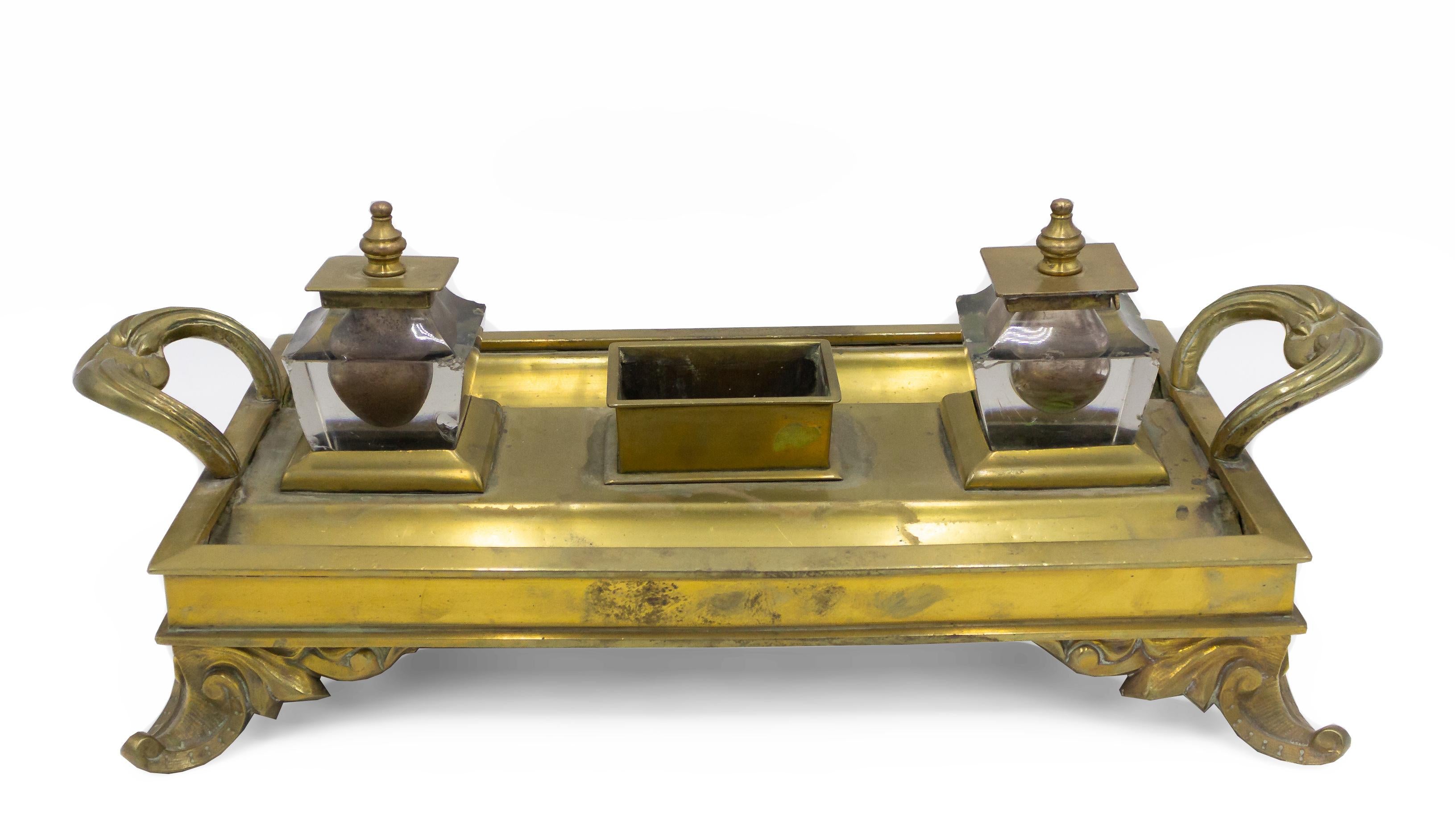 English Victorian Bronze Double Inkwell For Sale 6