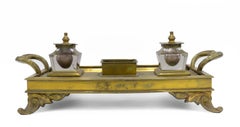 English Victorian Bronze Double Inkwell