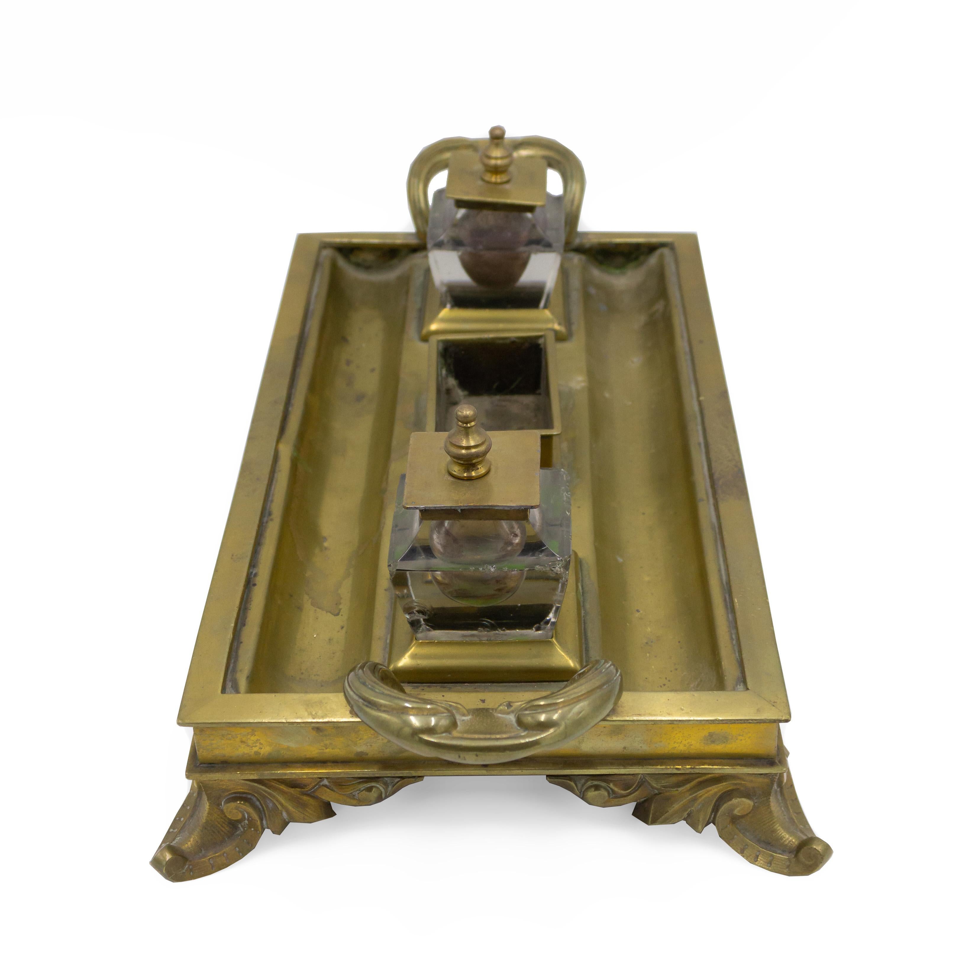 19th Century English Victorian Bronze Double Inkwell For Sale