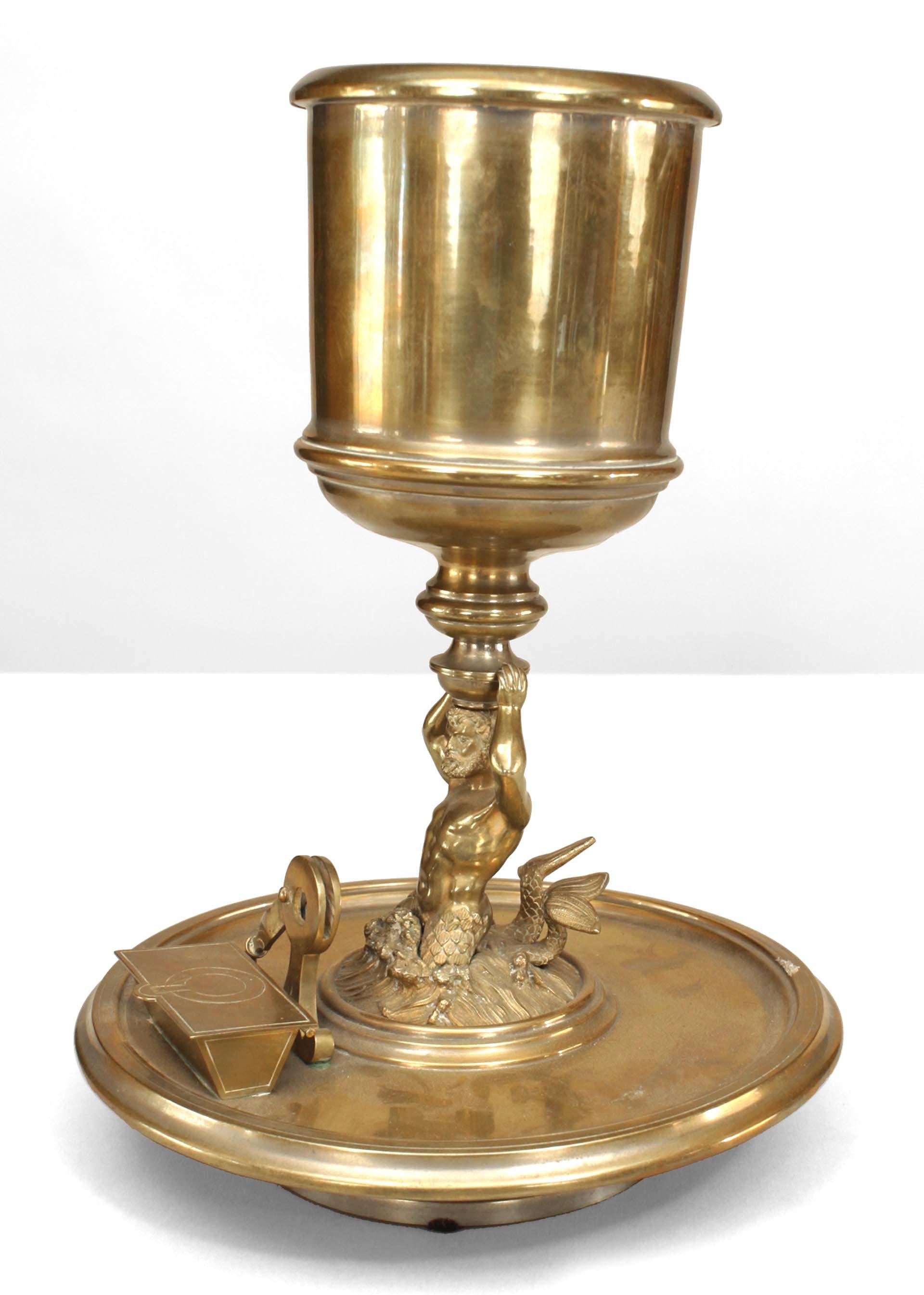 English Victorian bronze humidor with vase top supported by figure of Neptune on round shaped base.
