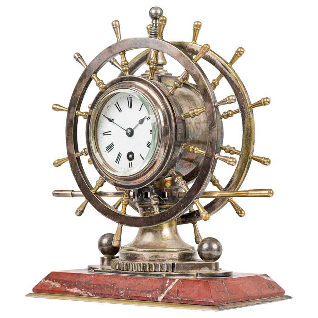 English Victorian Bronze Ship-Wheel Clock