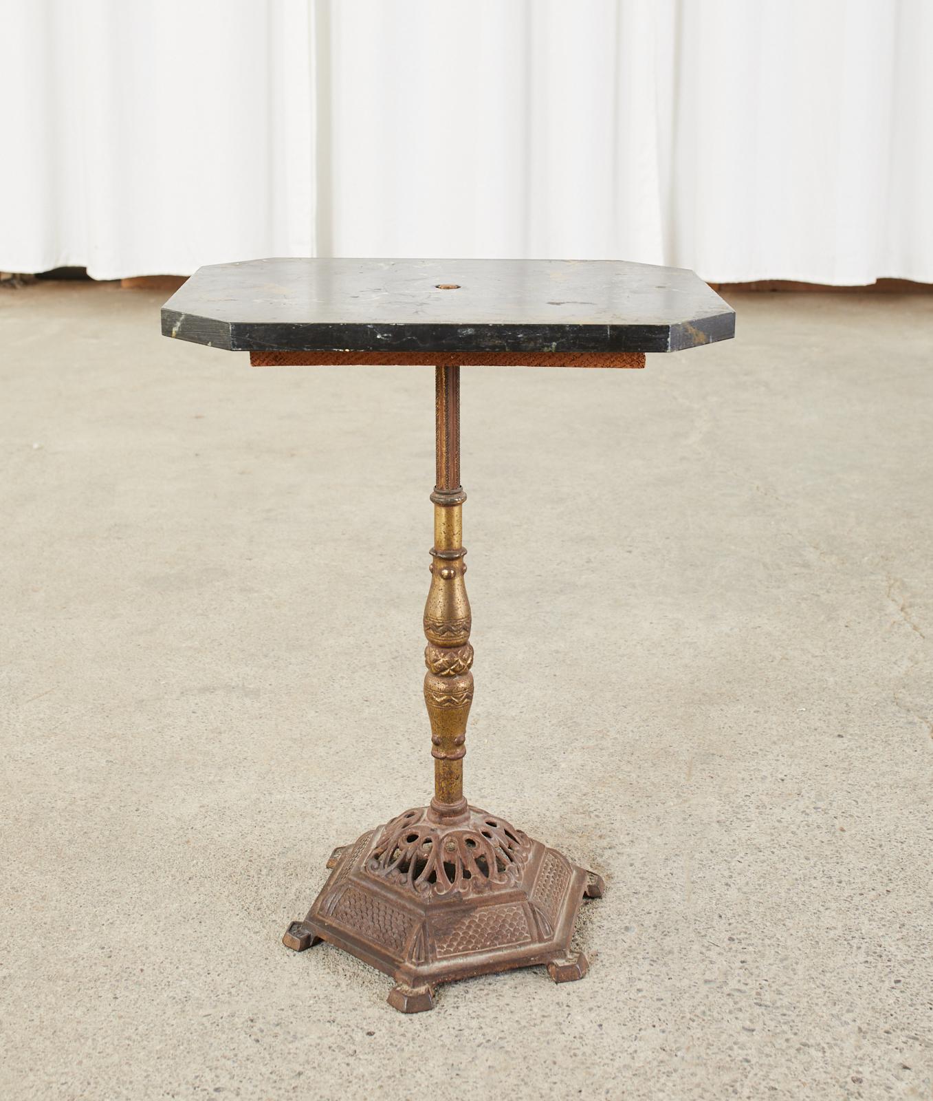 20th Century English Victorian Bronzed Marble Top Drinks Table