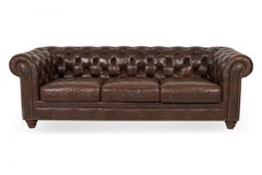 English Victorian Brown Button Tufted Leather Chesterfield Sofa