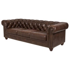 English Victorian Brown Button Tufted Leather Chesterfield Sofa