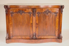 English Victorian Burl Walnut and Walnut Two Door Cabinet with Marble Top