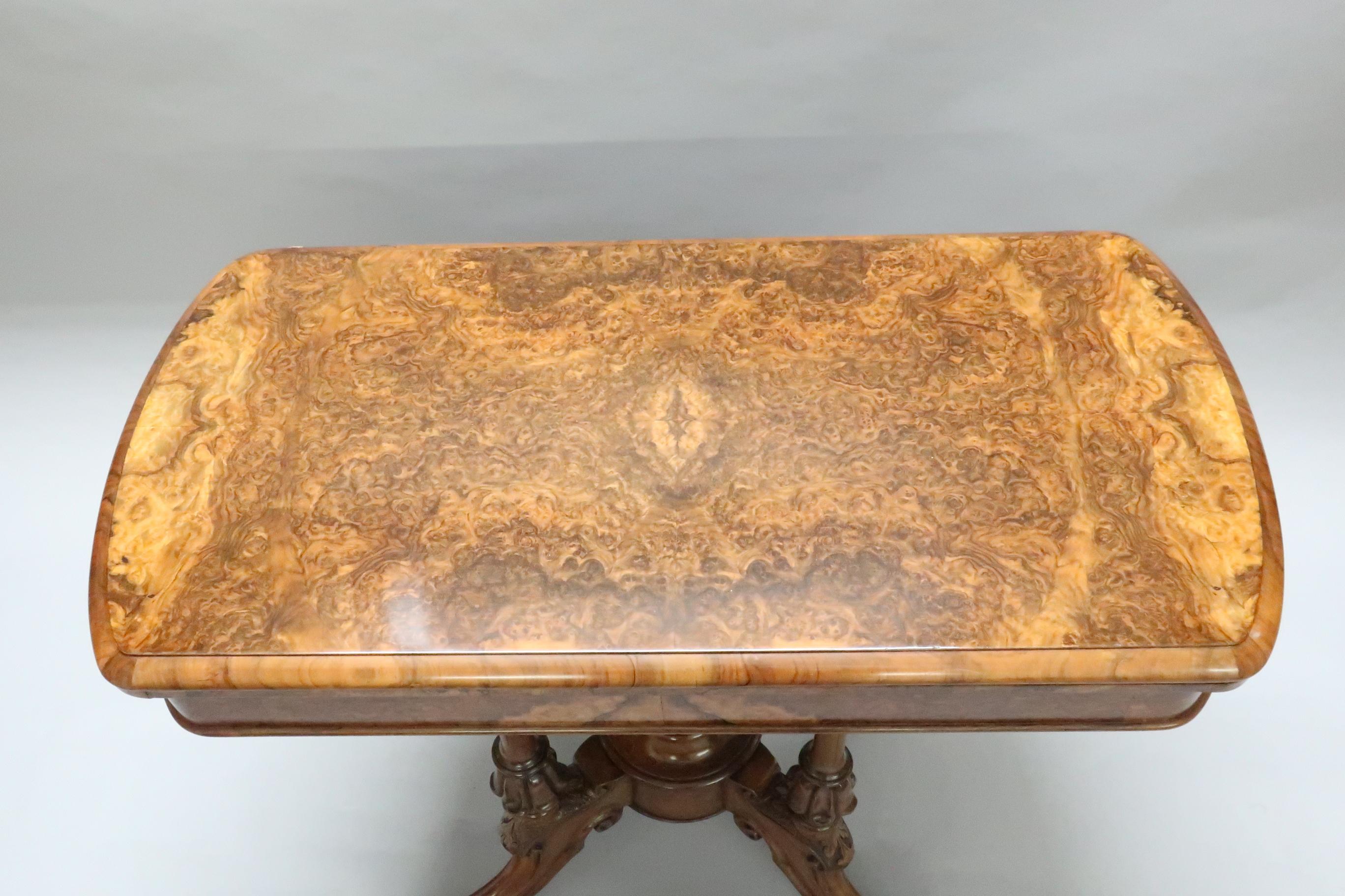 Hand-Carved English Victorian Burr Walnut Occasional Side Table