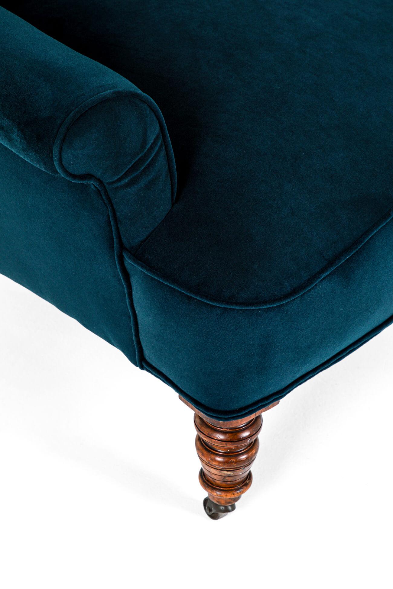 English Victorian Button Back Armchair in Navy Upholstery In Good Condition For Sale In Faversham, GB