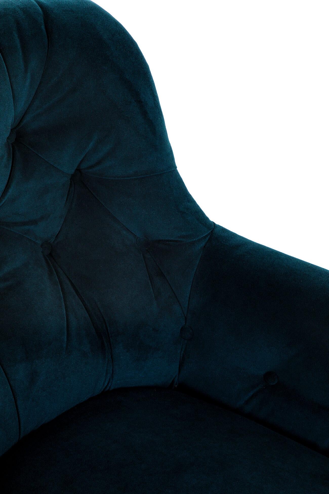 Velvet English Victorian Button Back Armchair in Navy Upholstery For Sale