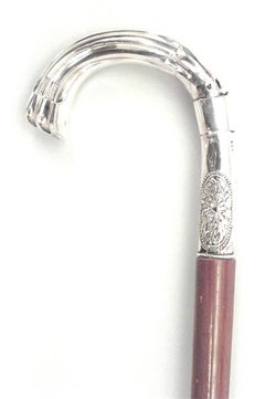 English Victorian Can with Silver Medallion Handle