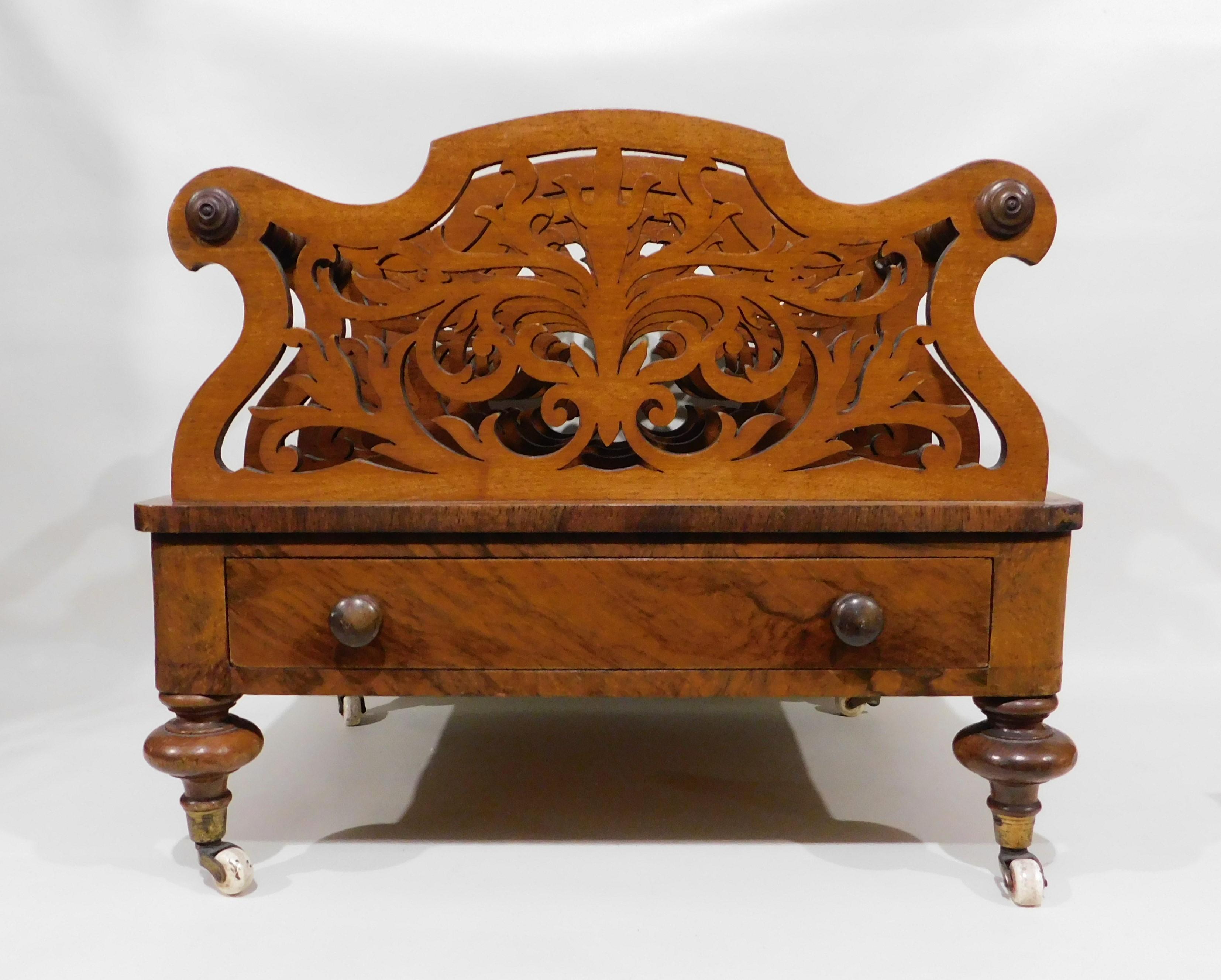 English Victorian Canterbury or Magazine Rack circa 1840 Porcelain Castors In Good Condition For Sale In Hamilton, Ontario