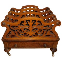 English Victorian Canterbury or Magazine Rack circa 1840 Porcelain Castors