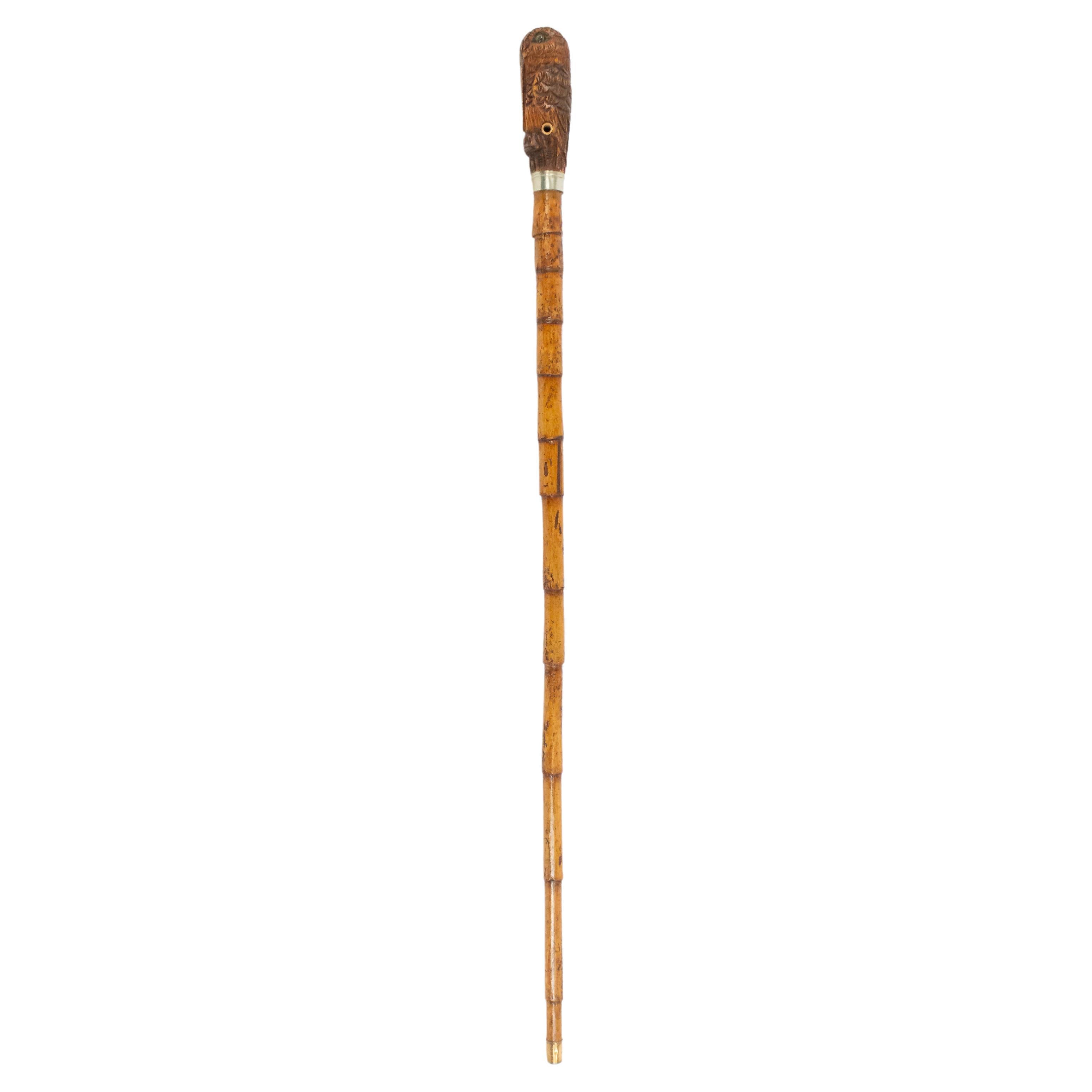 English Victorian Carved Bamboo Pelican Cane For Sale