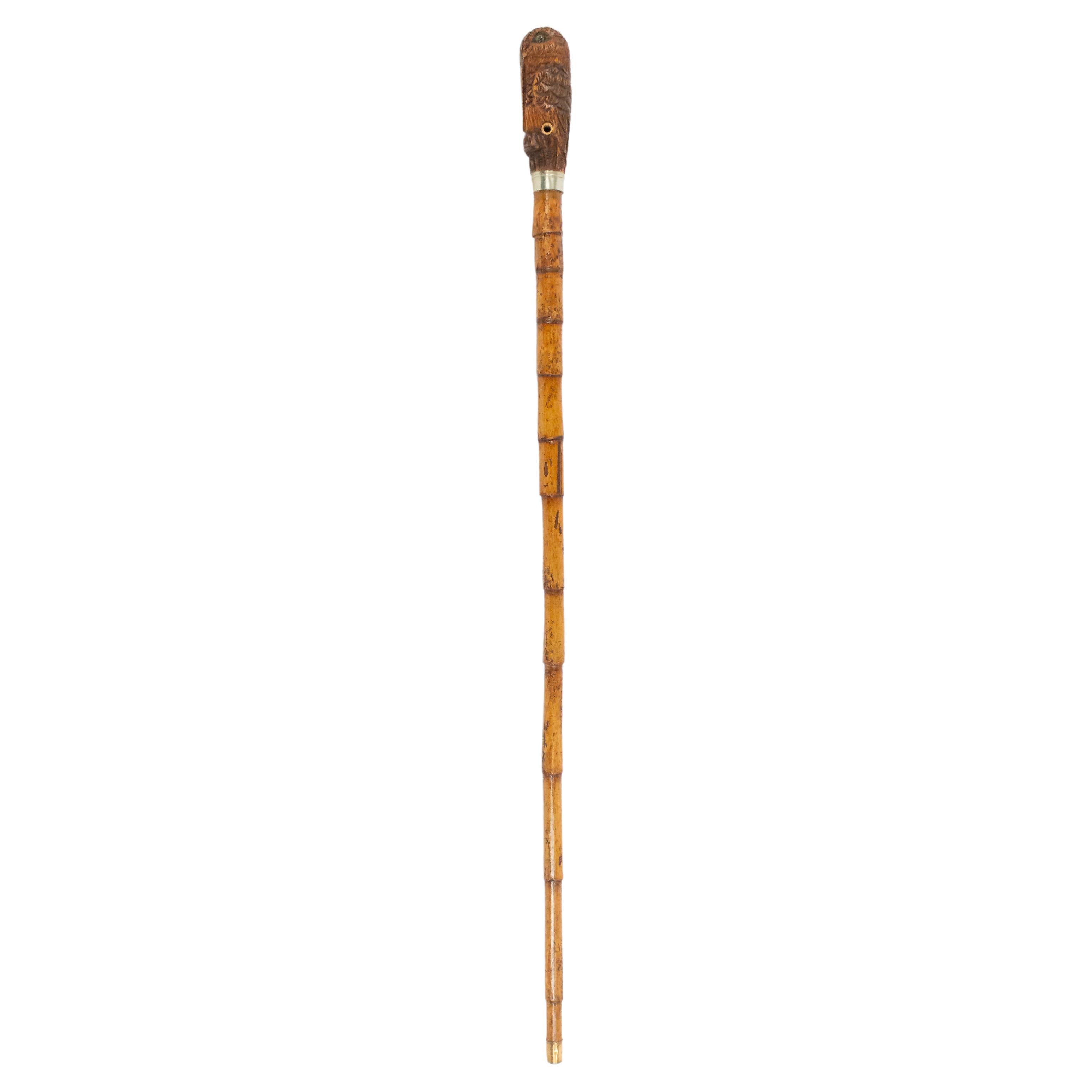 English Victorian Carved Bamboo Pelican Cane