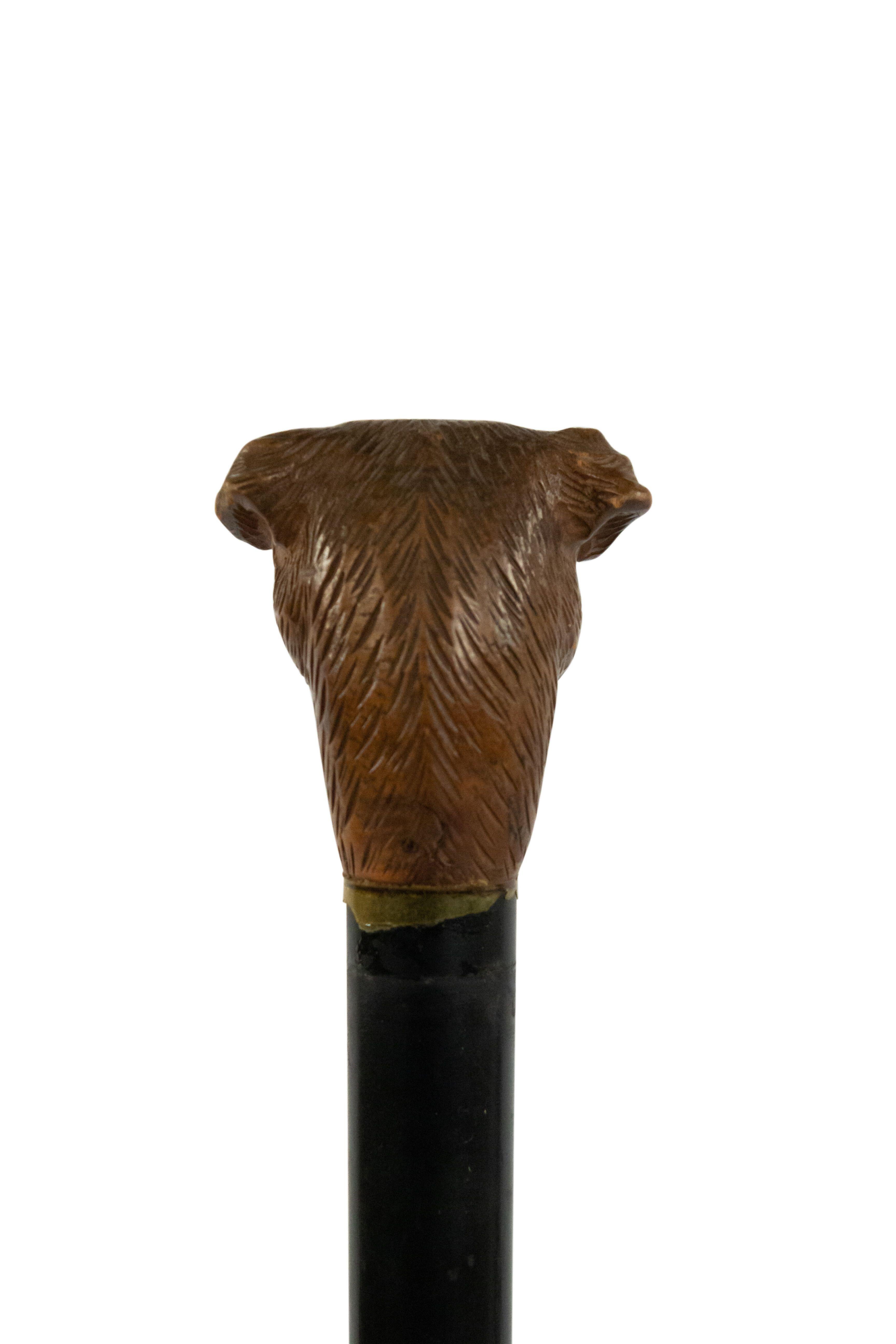 British English Victorian Carved Bull Dog Cane with Glass Eyes For Sale