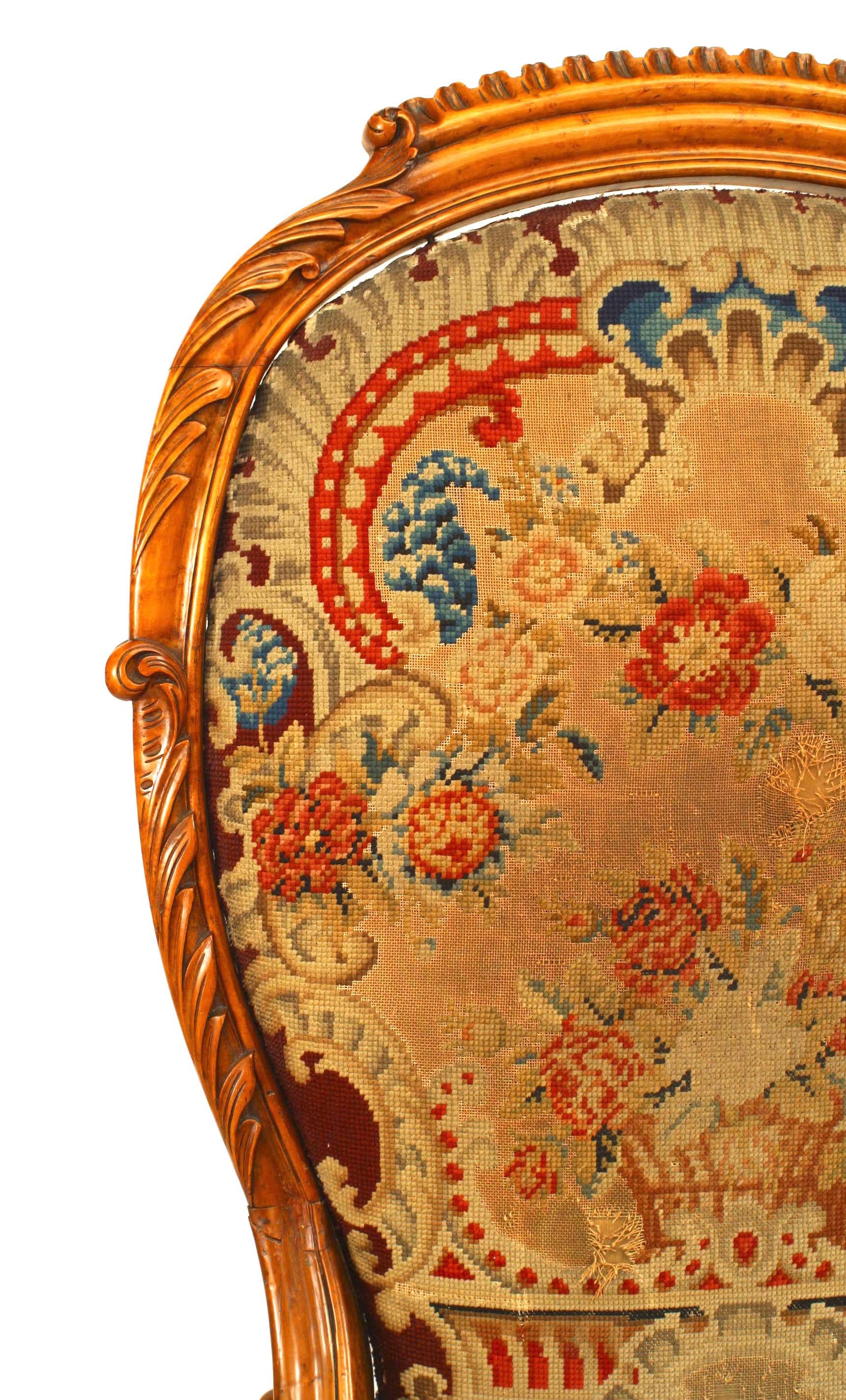 English Victorian Balloon Back Satinwood and Needlepoint Armchair In Good Condition For Sale In New York, NY