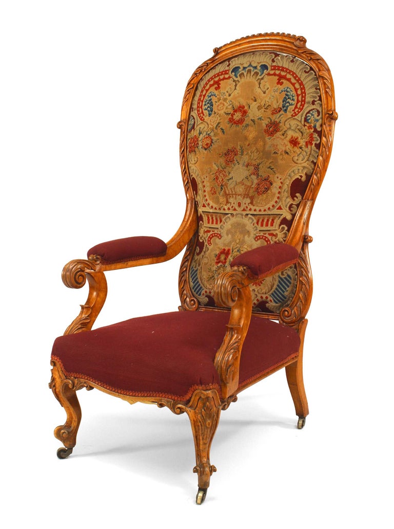 English Victorian Carved High Back Arm Chair For At 1stdibs English Victorian Carved High Back Arm Chair For