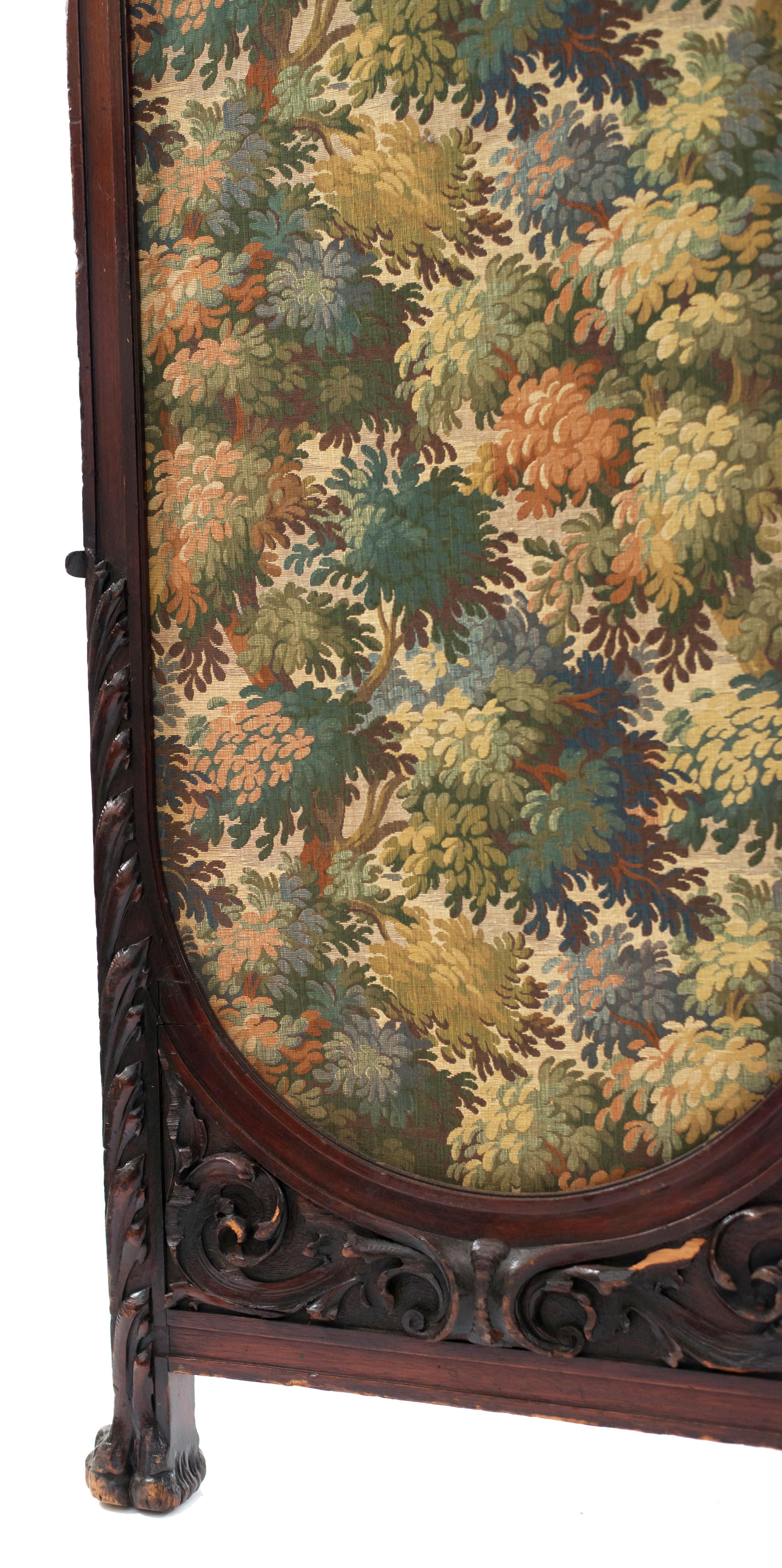 Englischer viktorianischer geschnitzter Mahagoni-Raumteiler mit 4 Fächern und Wandteppichplatten (Geschnitzt) im Angebot