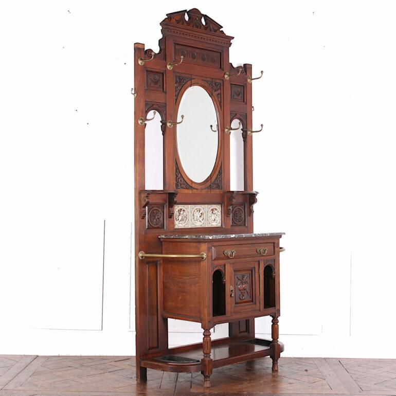 Late 19th Century English Victorian carved mahogany hall stand