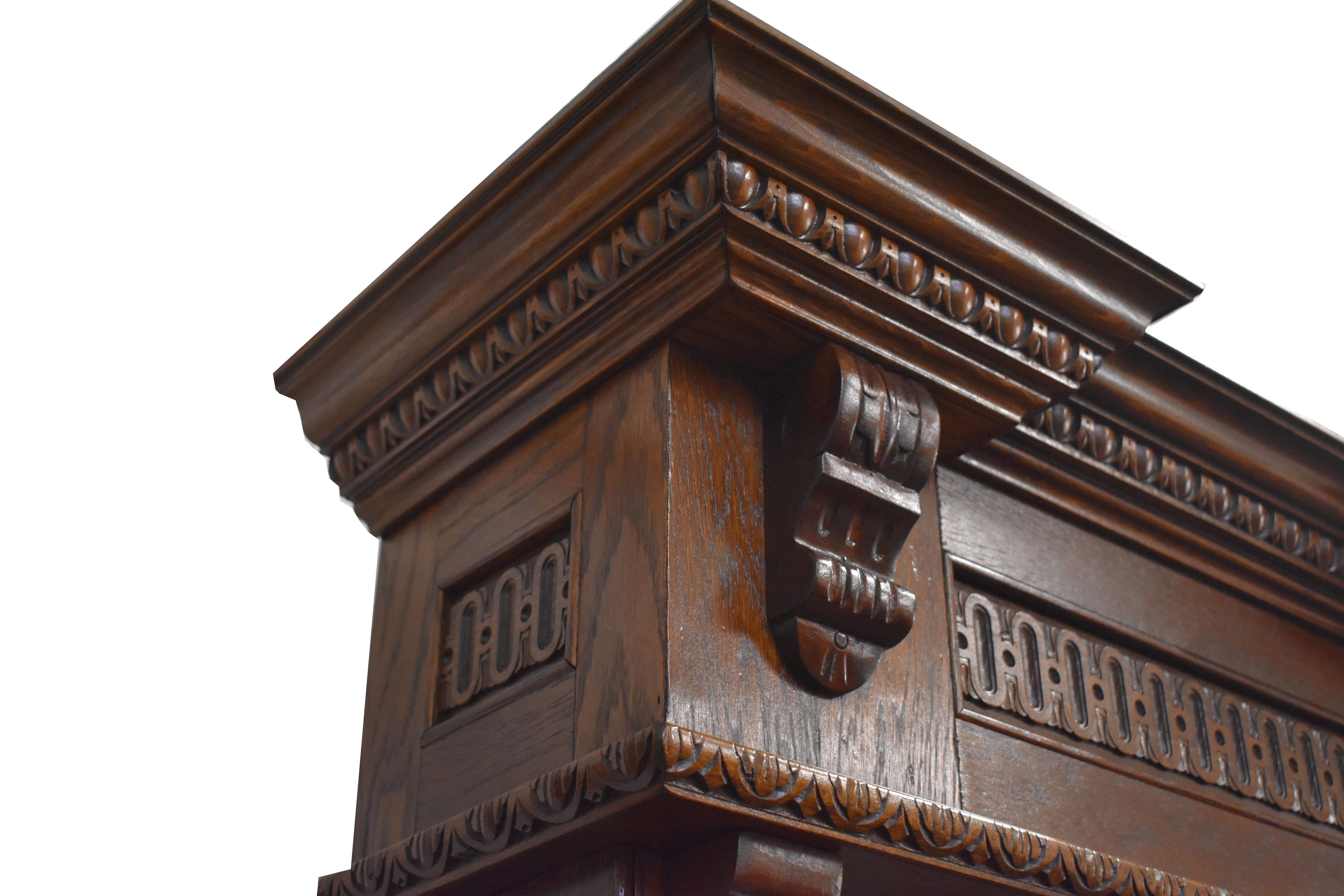 English Victorian Carved Oak Front and Back Bar 4