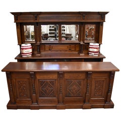 Antique English Victorian Carved Oak Front and Back Bar