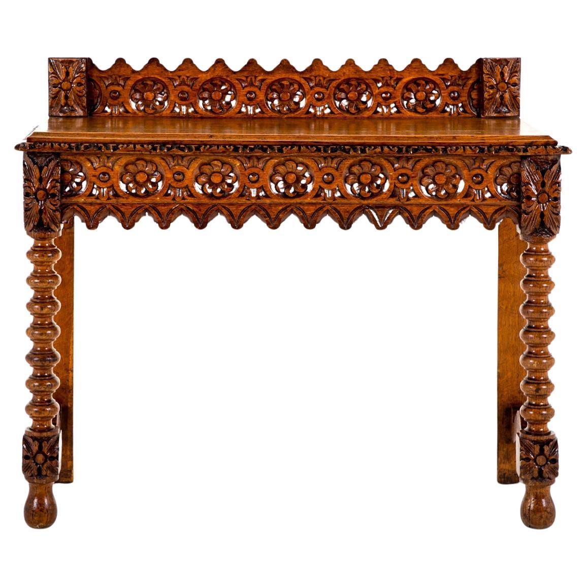 English Victorian Carved Oak Hall Table