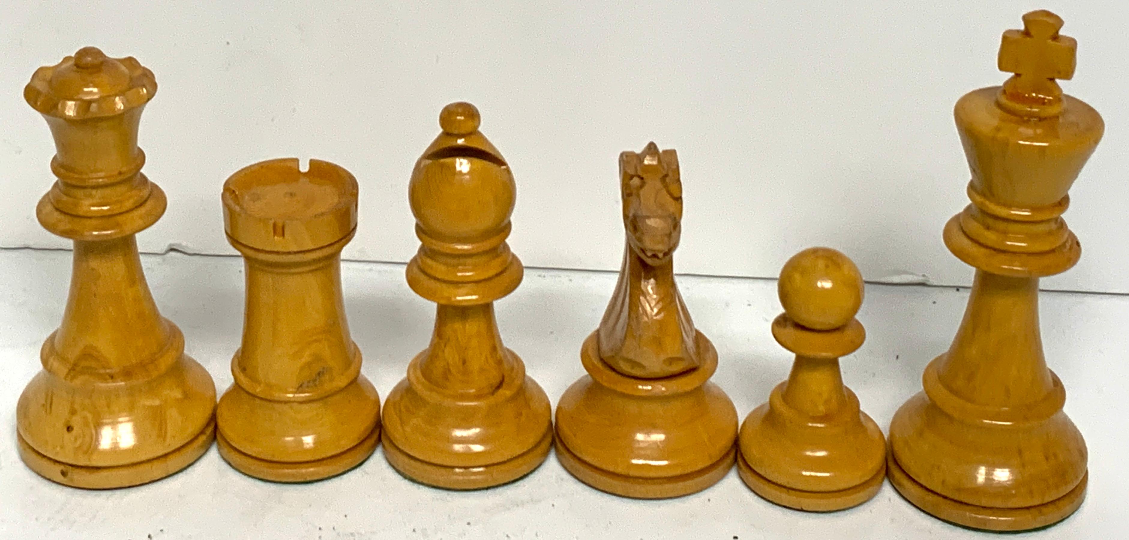 Boxwood English Victorian Carved Satinwood and Ebonized Chess Pieces