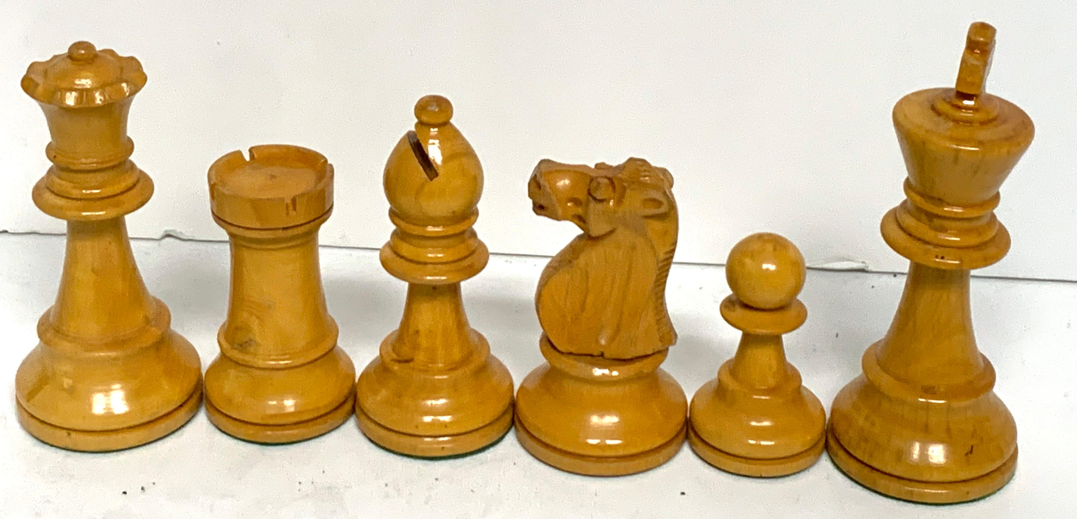 English Victorian Carved Satinwood and Ebonized Chess Pieces 1