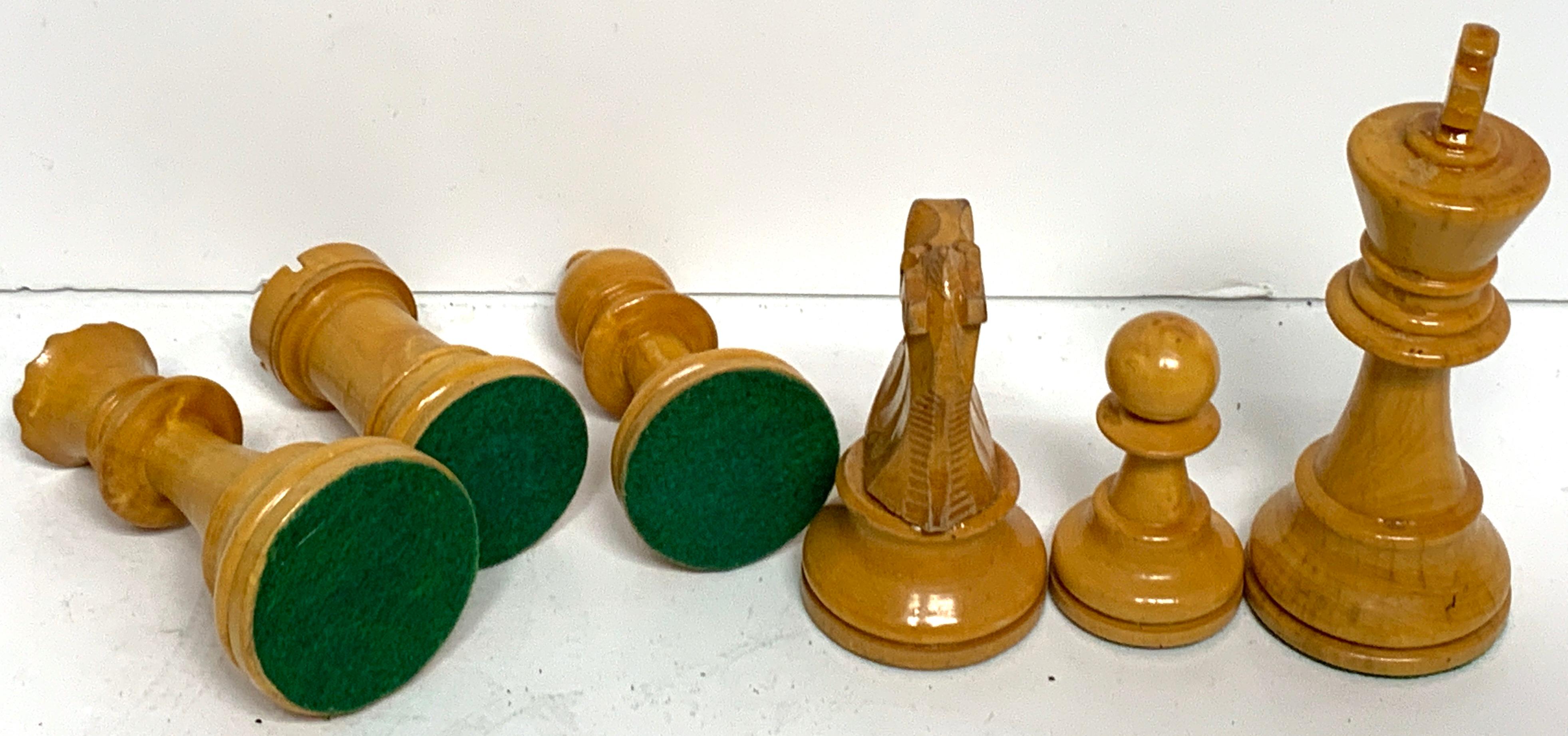English Victorian Carved Satinwood and Ebonized Chess Pieces 2
