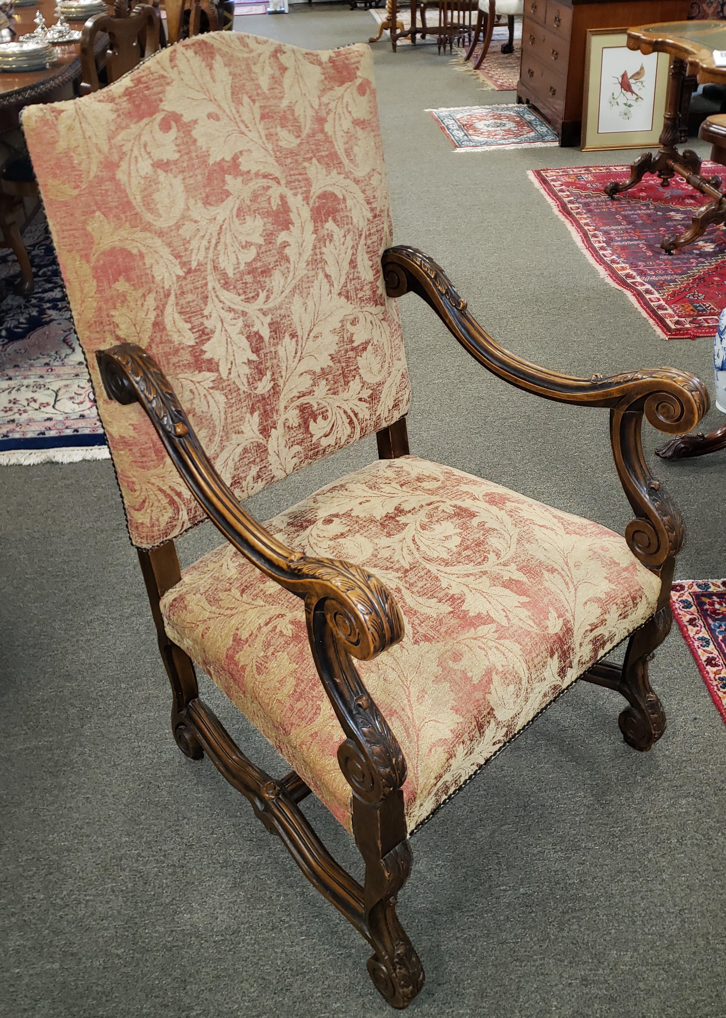Mid-19th Century English Victorian Carved Walnut Armchair For Sale