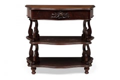 English Victorian Carved Wooden 3-Tiered Shaped Curio Console Table