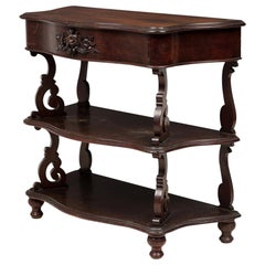 English Victorian Carved Wooden 3-Tiered Shaped Curio Console Table