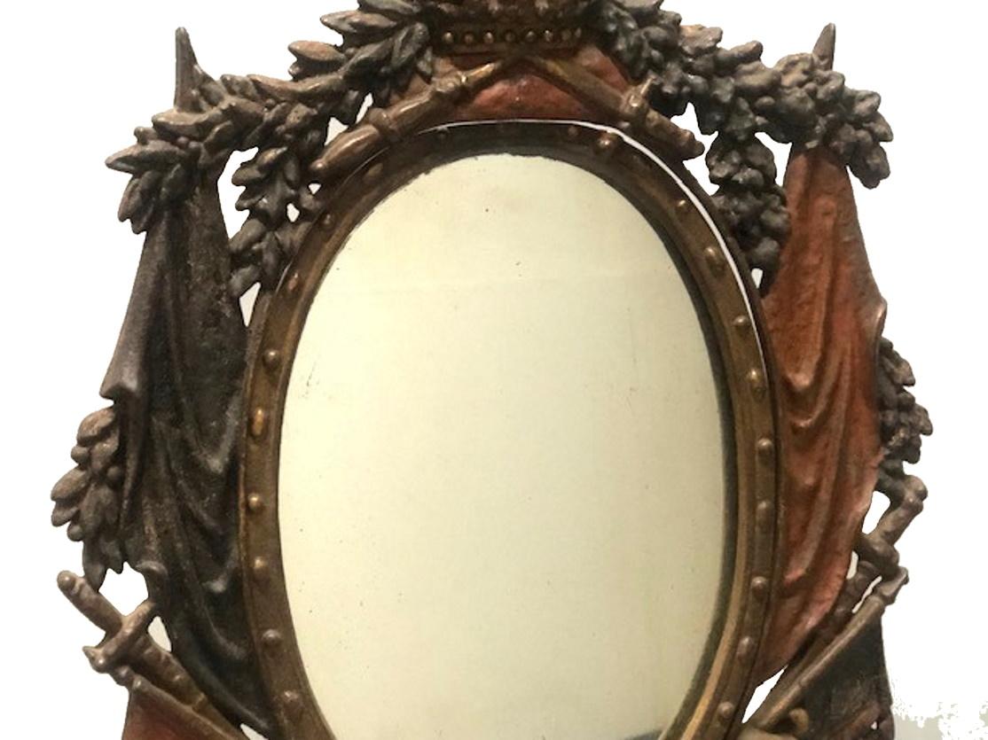 Victorien Miroir de table pour homme en fonte et en fer peint à froid, vers 1840 en vente