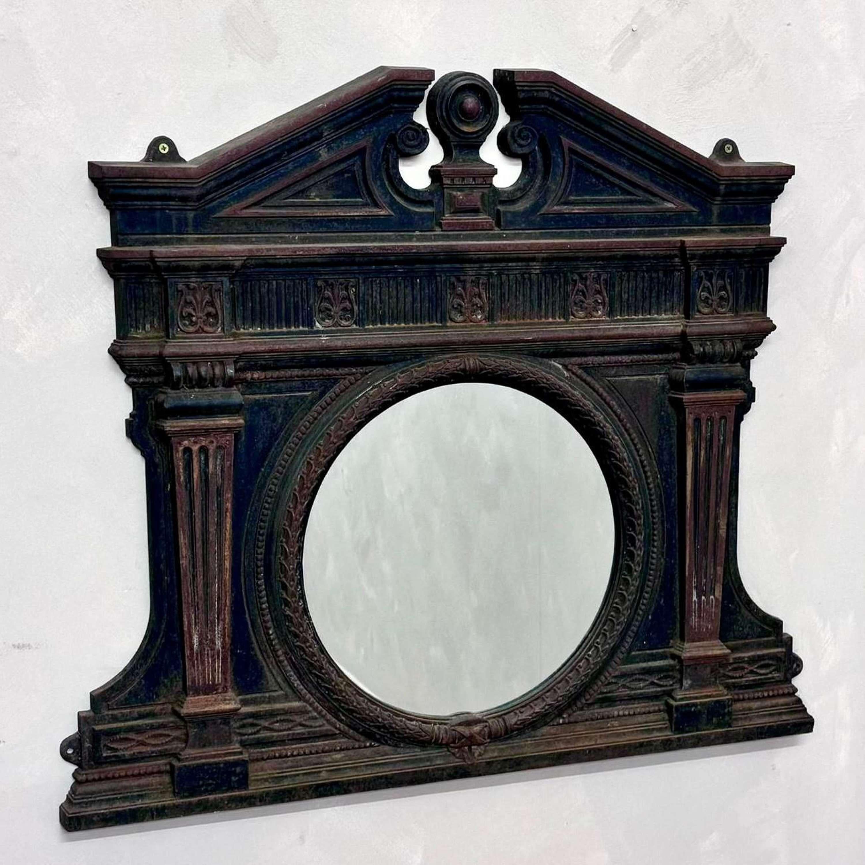 British English Victorian Cast Iron Over Mantle Mirror For Sale