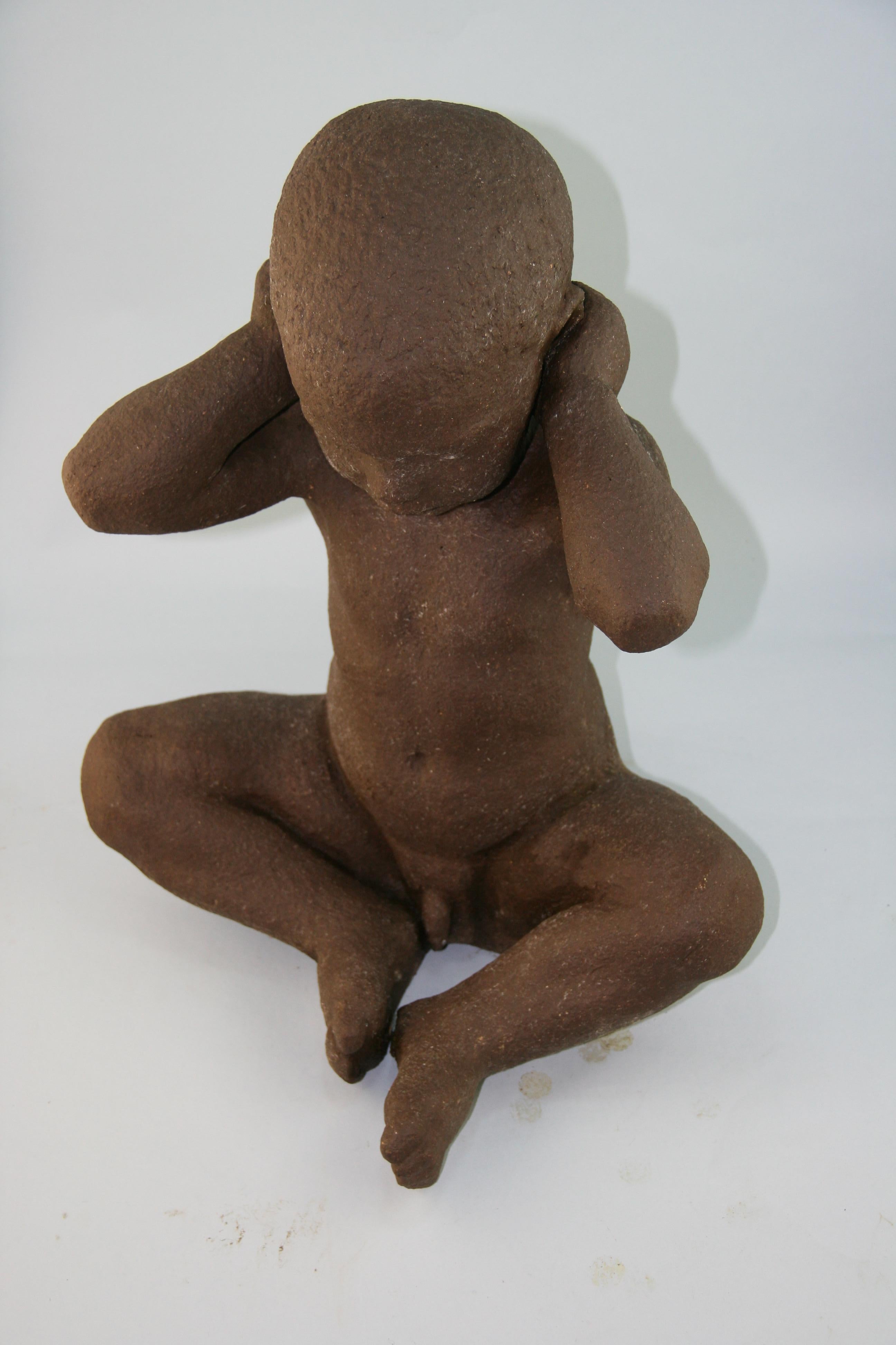 English Victorian Cast Iron Seated Nude Child Garden Sculpture 1