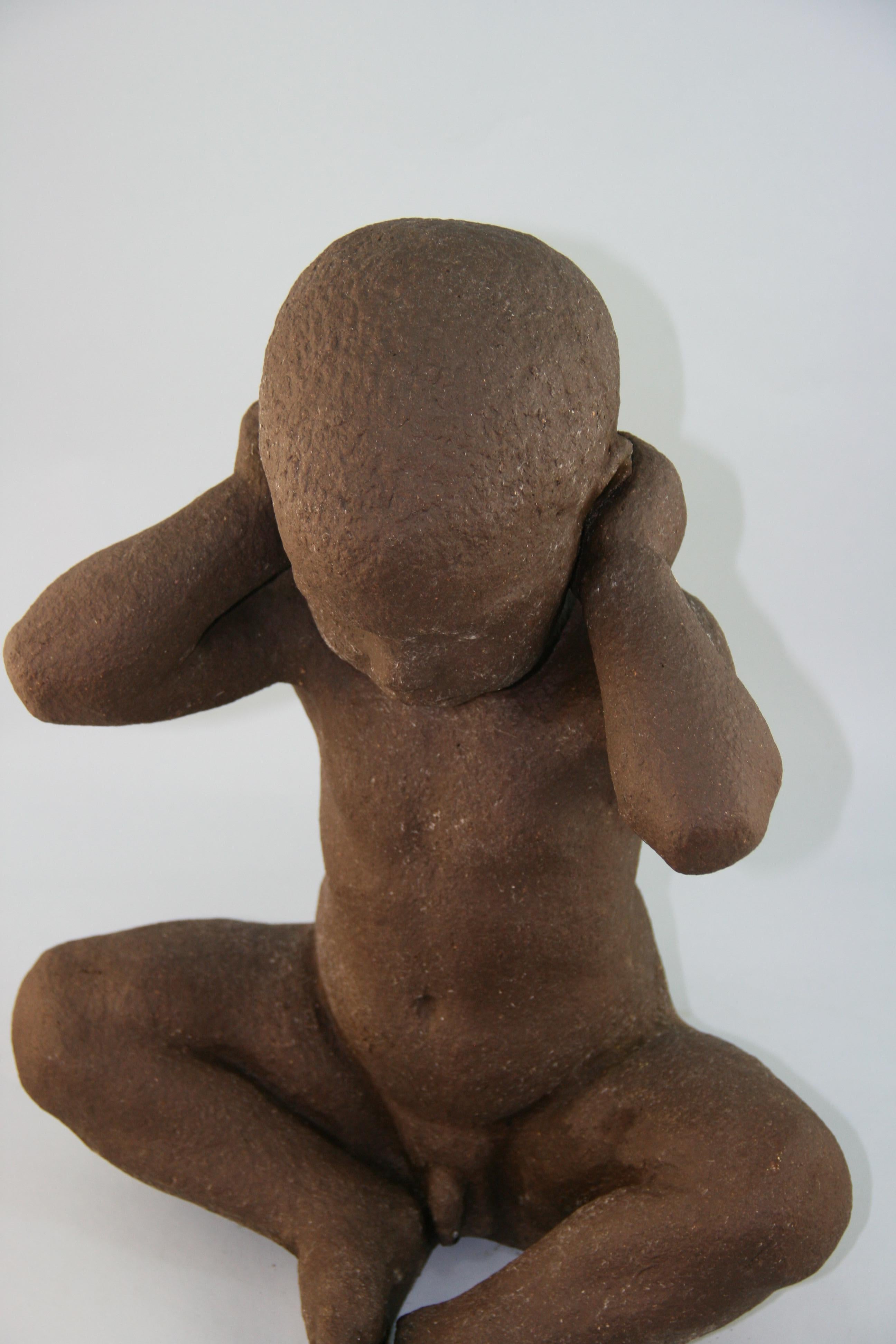 English Victorian Cast Iron Seated Nude Child Garden Sculpture 2