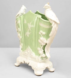 English Victorian Celadon and White Porcelain Floral Vase