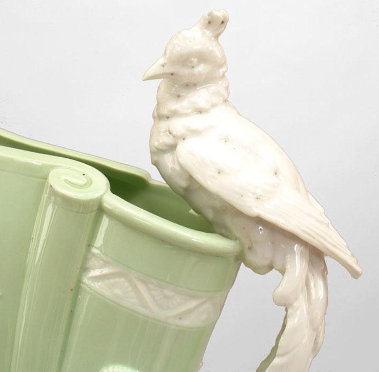 19th Century English Victorian Celadon and White Porcelain Floral Vase For Sale