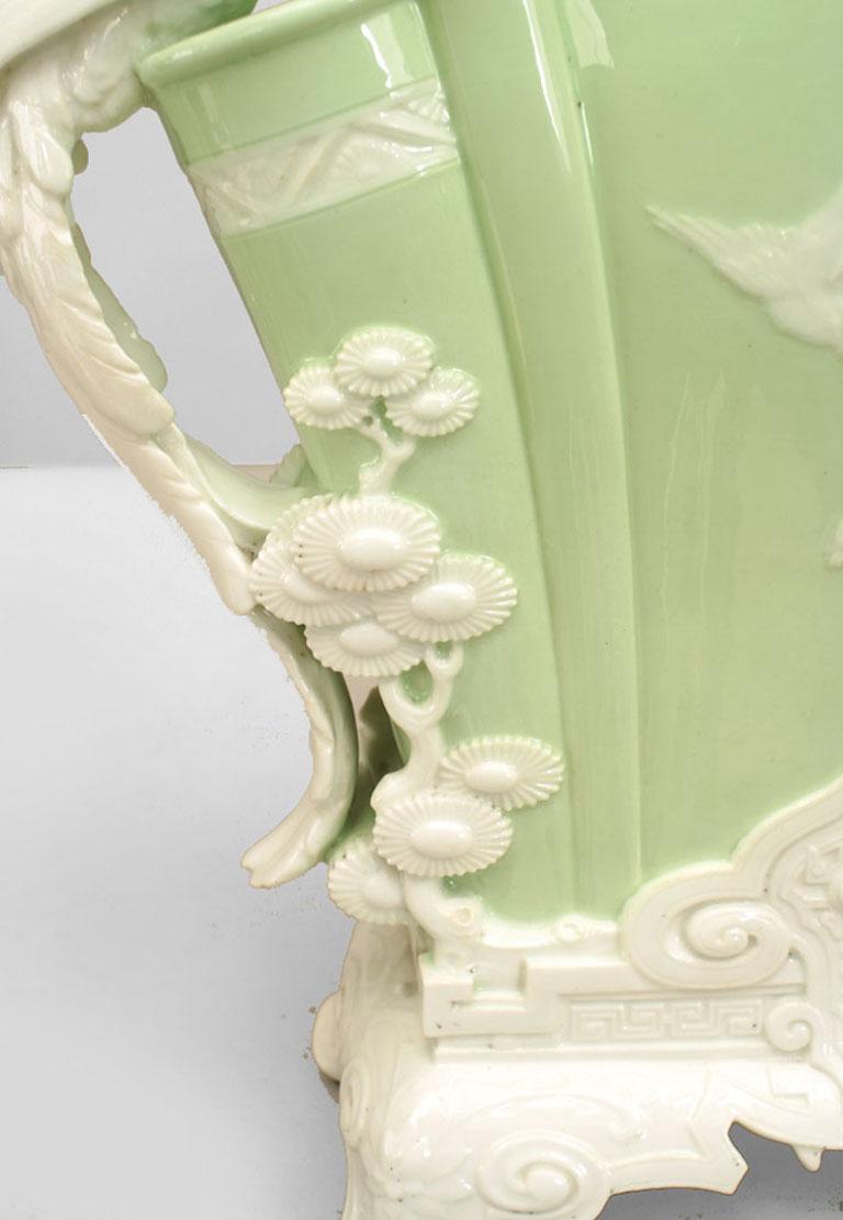 English Victorian Celadon and White Porcelain Floral Vase For Sale 1