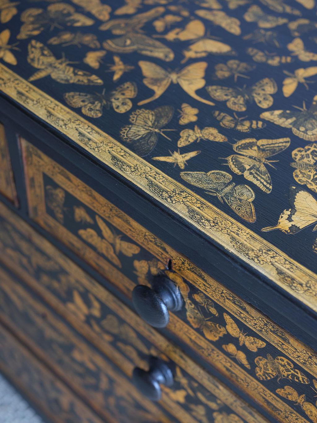 19th Century English Victorian Chest with Butterfly Design, circa 1880 For Sale
