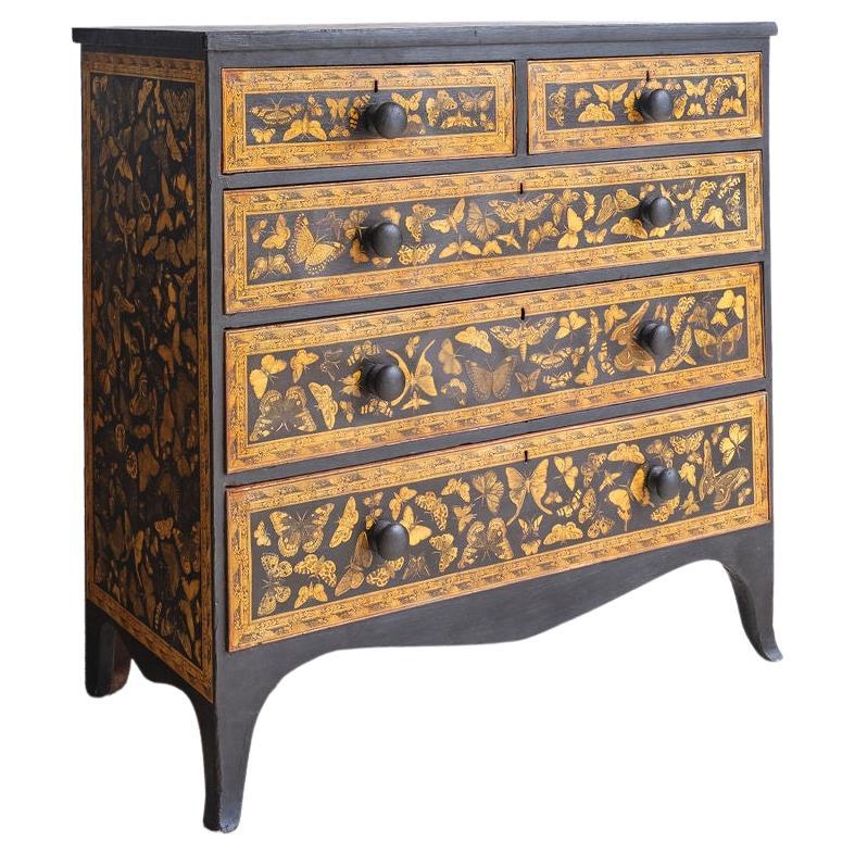 English Victorian Chest with Butterfly Design, circa 1880 For Sale