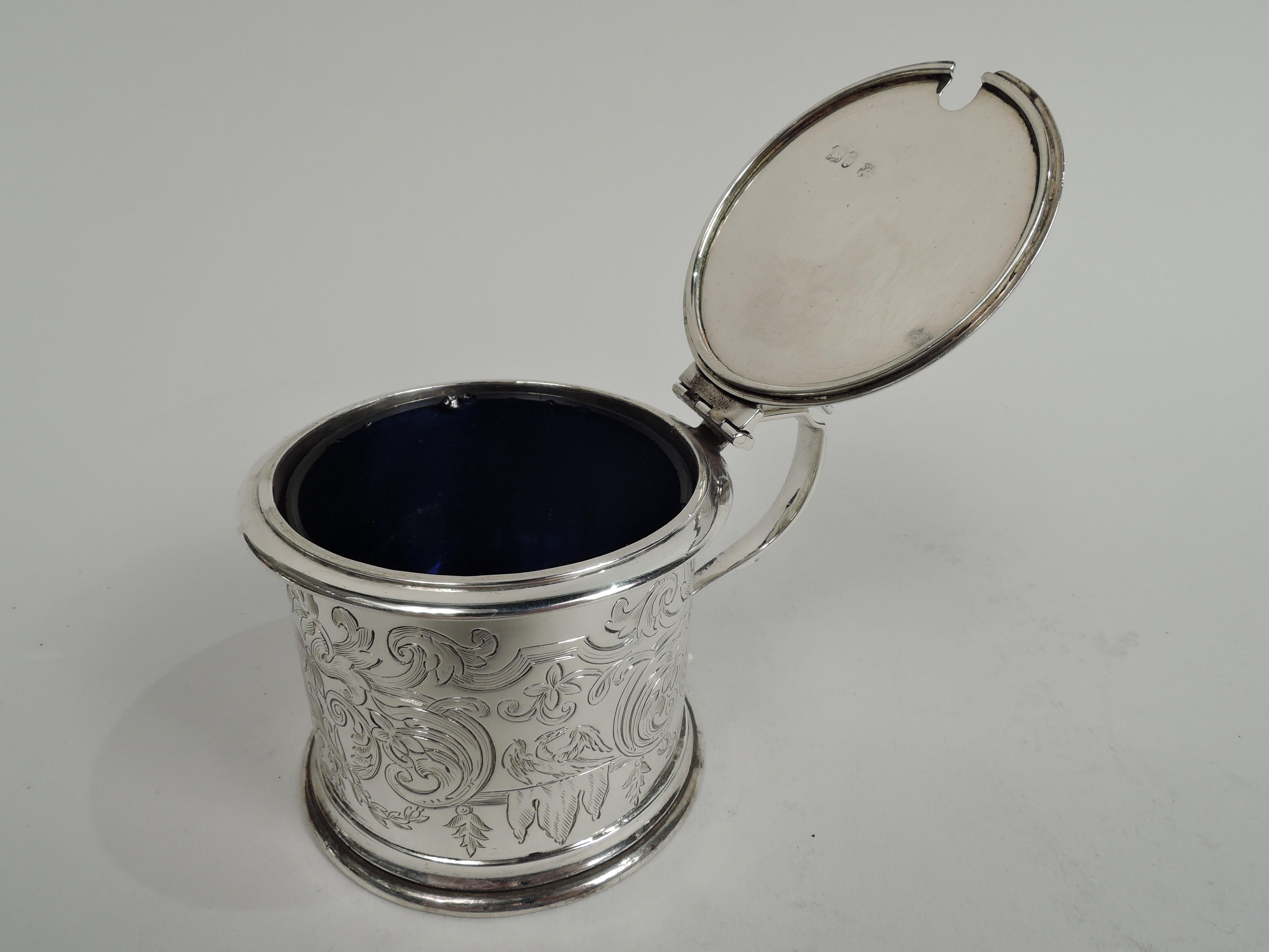 Mid-19th Century English Victorian Classical Sterling Silver Mustard Pot by Fox For Sale