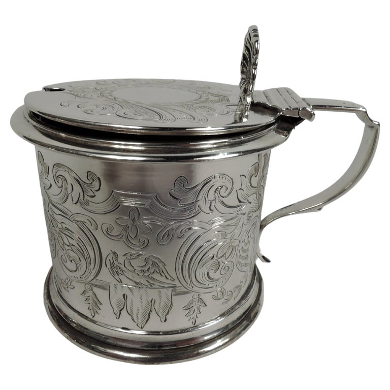 English Victorian Classical Sterling Silver Mustard Pot by Fox For Sale