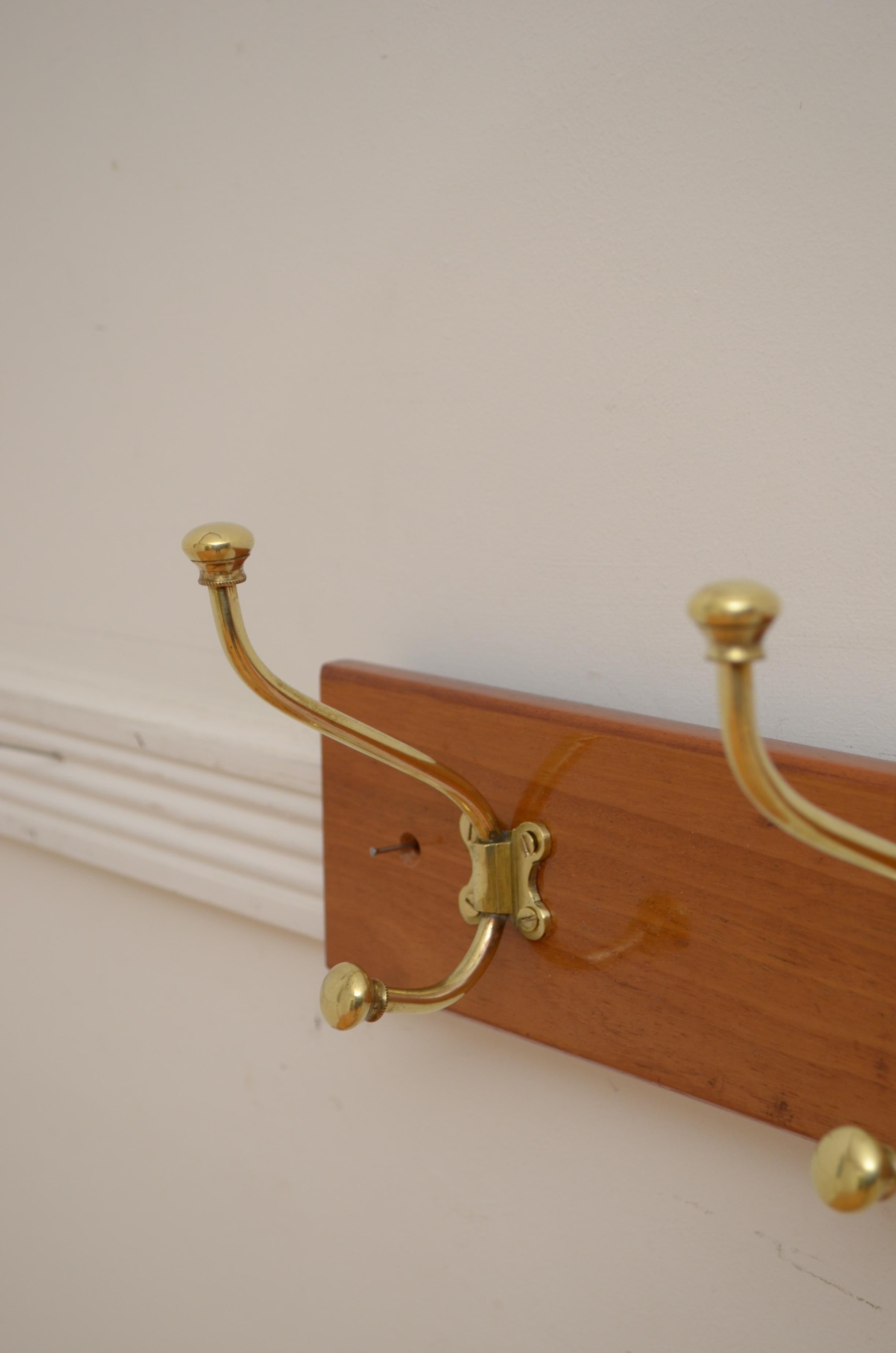 Brass English Victorian Coat Rack Walnut Coat Hooks c1880 For Sale