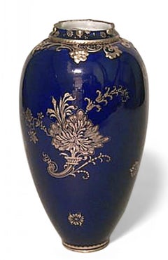 English Victorian Cobalt Blue and Gold Porcelain Vase